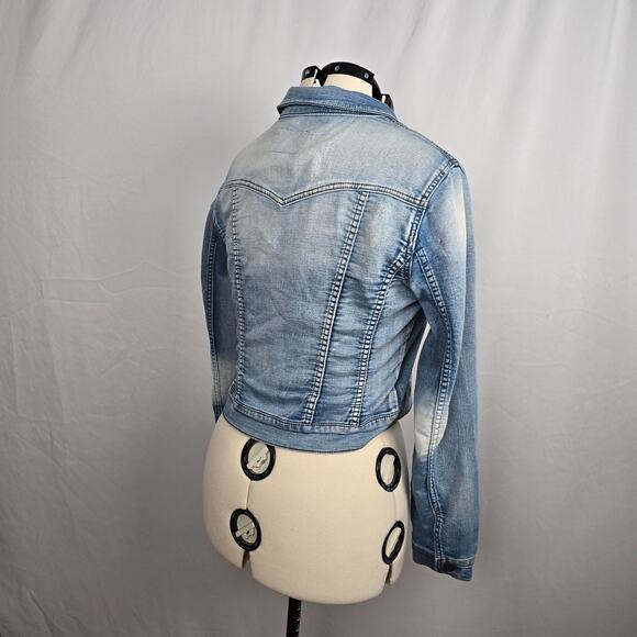 Jessica Simpson Cropped Jean Jacket Women's L Blue Acid Wash - Picture 8 of 16